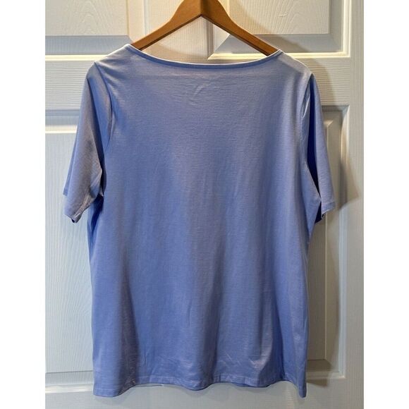 Talbots Women's Plus Size X Blue Short Sleeve Bow Tie 100% Pima Cotton - Picture 2 of 4